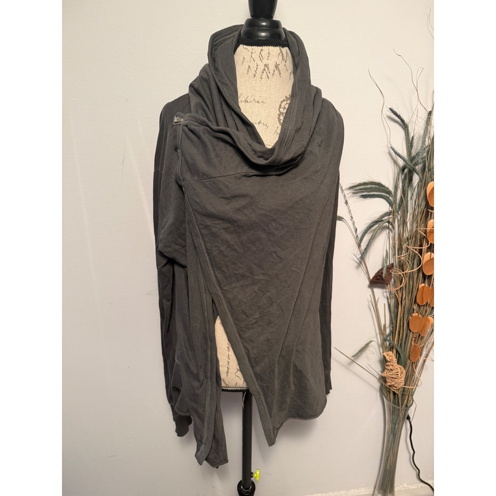We The Free Free People Womens Charcoal Grey Hooded Asymmetrical Wrap Cardigan M